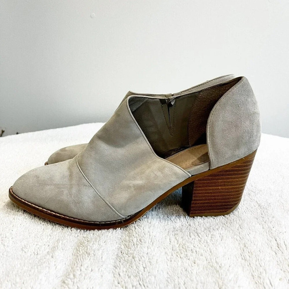 Shellys London Gray Suede Bootie Women 10 Ankle Boots Cut-Out Heeled Pointed Toe - Picture 4 of 11